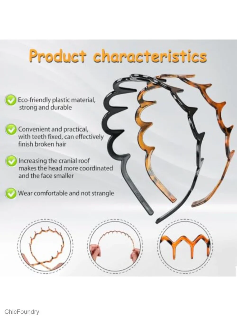2-Pack U-Shaped Zigzag Headbands for Women, Non-Slip Hair Comb, Volume & Sleek